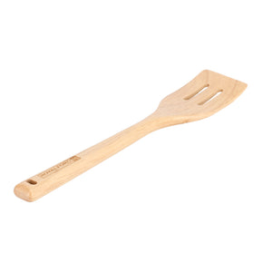 Royalford RF9793 Rubber Wood Slotted Turner | Ergonomic Wooden Spatula for Non Stick Cookware | Dishwasher Safe | Natural Wood Kitchen Tool for Frying and Daily Cooking