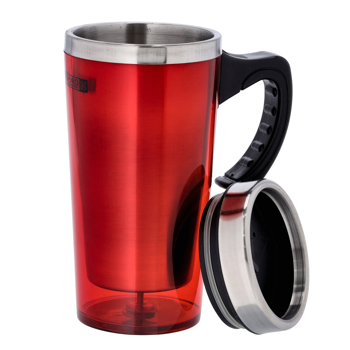 Royalford RF9816 Double Wall Stainless Steel Travel Mug 480ml | BPA Free Insulated Coffee Mug | Ergonomic Handle for Hot & Cold Beverages, Office, Travel and Daily Use