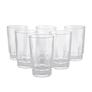 Royalford RF9818 Glass Tumbler Set | 6 Pcs Premium Clear Drinking Glasses for Water, Juice & Soft Drinks | Thick Base Durable Design for Everyday Home and Dining Use