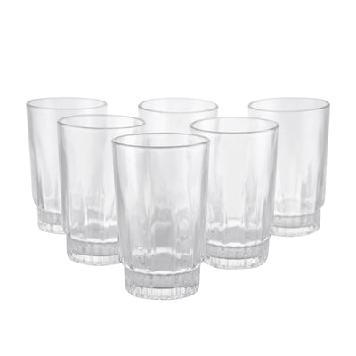 Royalford RF9818 Glass Tumbler Set | 6 Pcs Premium Clear Drinking Glasses for Water, Juice & Soft Drinks | Thick Base Durable Design for Everyday Home and Dining Use