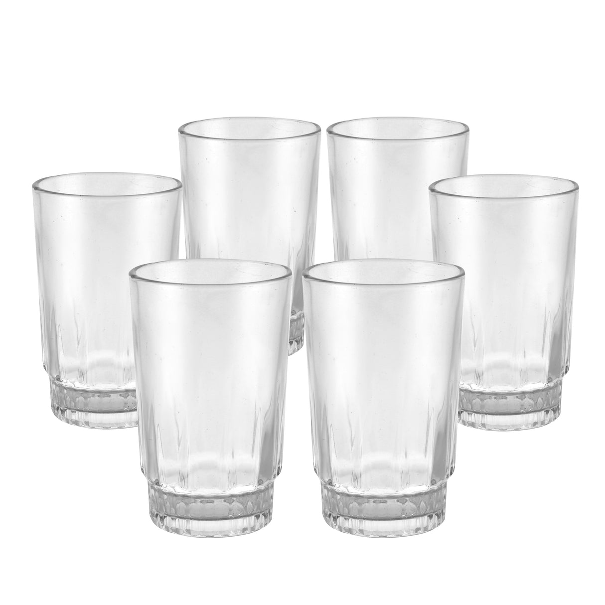 Royalford RF9818 Glass Tumbler Set | 6 Pcs Premium Clear Drinking Glasses for Water, Juice & Soft Drinks | Thick Base Durable Design for Everyday Home and Dining Use