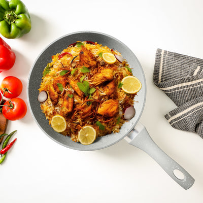 Royalford RF9840 26CM Smart Wok Pan | Durable Marble Coating | Forged Aluminium Body| 3.8MM Induction Bottom & Heat-Resistant Soft-Touch Handle| Multi-Cooktop Compatible