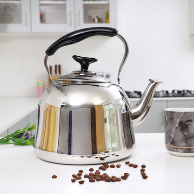 Royalford RF9843 Whistling Kettle 5.0L | Mirror-Finish Stainless Steel| Food-Grade Build| Stain & Dishwasher Safe | Heat-Resistant Handle | Multi-Stove Compatible