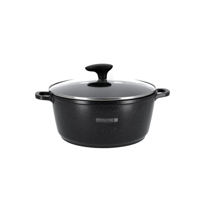 Royalford RF9862 10-Piece Die-Cast Aluminium Casserole Set | Tempered Glass Lids | Granite Coating | Induction Compatible | Heat-resistant ergonomic handles | Durable