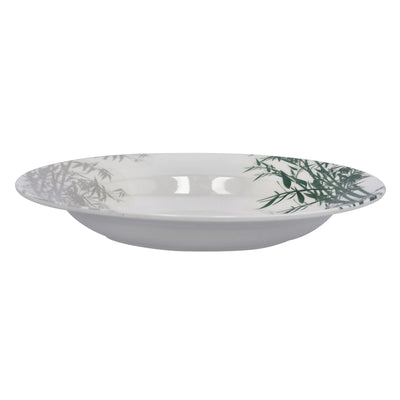 Royalford RF9885 Melamineware Soup Plate | 10 Inch Elegant White Soup Plate with Bamboo Design | Durable Lightweight Break Resistant Tableware for Daily Dining Serving