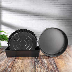 Royalford RF9901 Carbon Steel Baking Set | 3 Pieces with Premium Non-Stick Coating| Oven Safe up | Includes Loaf Pan | Tart Pan & Round Springform for Perfect Baking