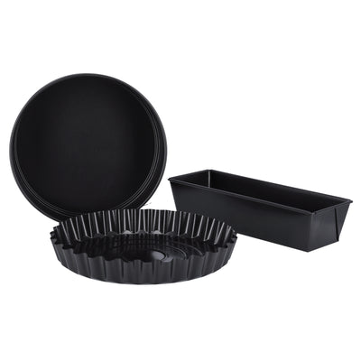 Royalford RF9901 Carbon Steel Baking Set | 3 Pieces with Premium Non-Stick Coating| Oven Safe up | Includes Loaf Pan | Tart Pan & Round Springform for Perfect Baking