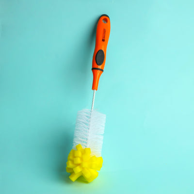 Royalford Bottle Cleaning Brush-RF9916| Multi-Purpose Brush with Sponge Head Suitable for Cleaning Bottles, Cups, Teapots, etc.| Comfortable Handle for Easy Cleaning| Scrubber for Washing Bottles| Kitchen Tool| Orange