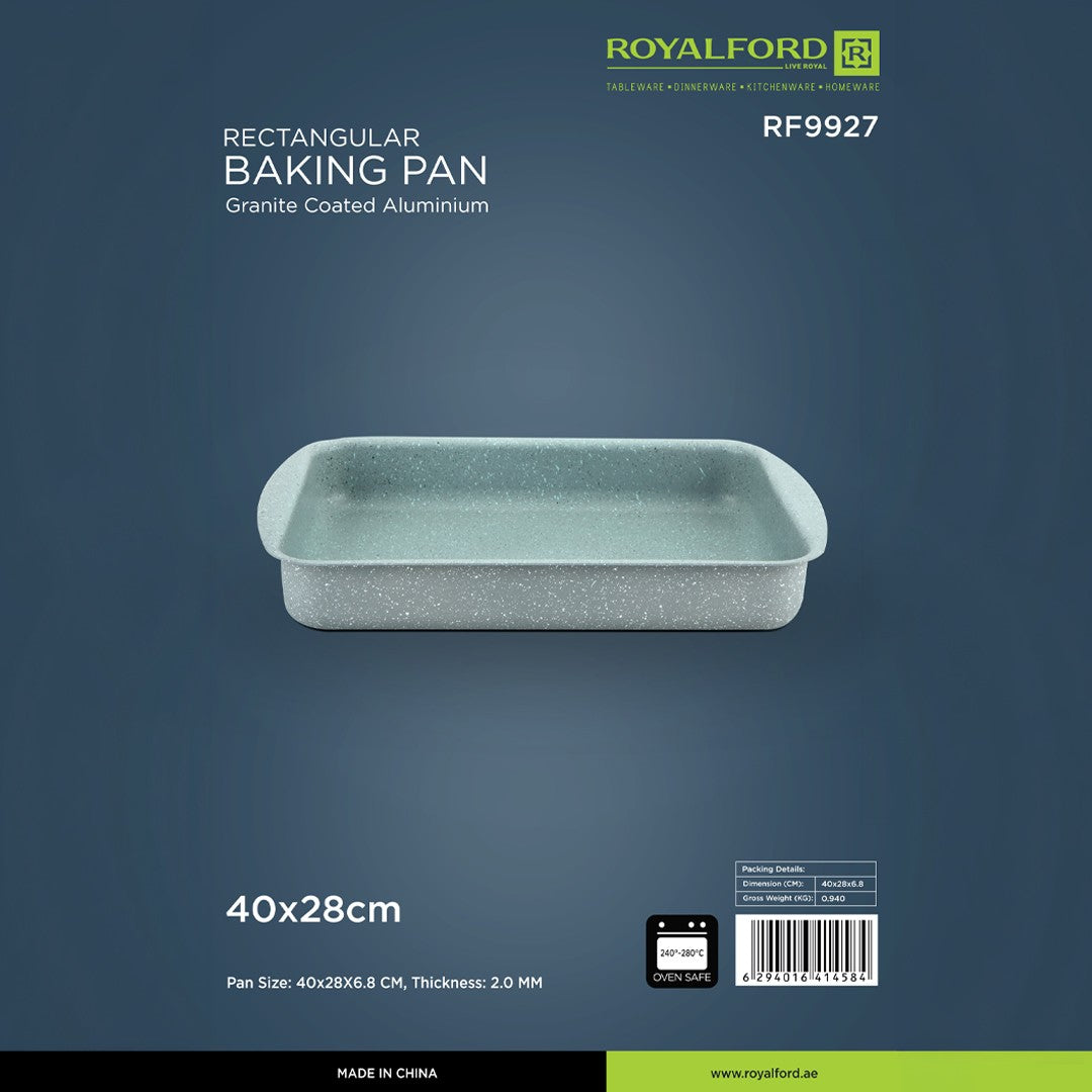 Royalford RF9927 Granite Coated Aluminium Rectangular Baking Pan  | 40x28cm | Durable Heavy-Duty Bakeware with Premium Non-Stick Granite Coating | Easy to Clean