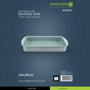 Royalford RF9927 Granite Coated Aluminium Rectangular Baking Pan  | 40x28cm | Durable Heavy-Duty Bakeware with Premium Non-Stick Granite Coating | Easy to Clean