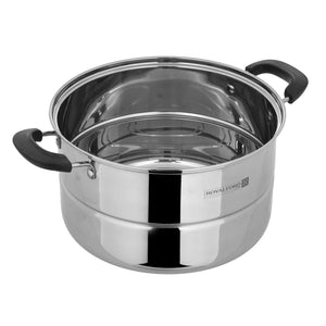 Royalford RF9948 Double Layer Stainless Steel Steamer Pot 7.3L | Premium Mirror-Finish| Multi-Purpose 2-Tier Steamer|Heat-Resistant Handles| Induction Compatible Design