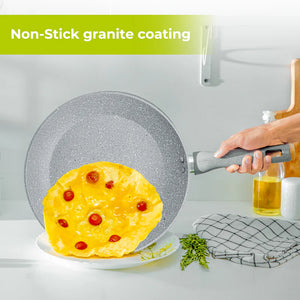 Royalford RF9951 Smart Granite Series Frypan | 5-Layer Non-Stick Coating| Forged Aluminium Body| Tempered Glass Lid & Induction Compatible Thick Base Cooking Pan