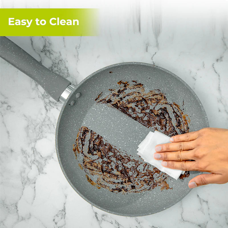 Royalford RF9951 Smart Granite Series Frypan | 5-Layer Non-Stick Coating| Forged Aluminium Body| Tempered Glass Lid & Induction Compatible Thick Base Cooking Pan