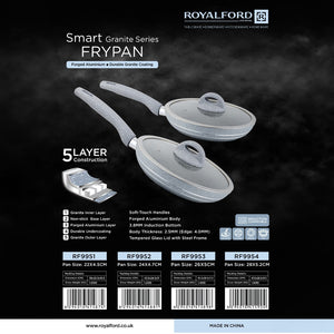 Royalford RF9952 Smart Granite Series Frypan with Lid | 5-Layer Forged Aluminium Non-Stick Pan| Induction Compatible Base| Durable Granite Coating & Ergonomic Handle