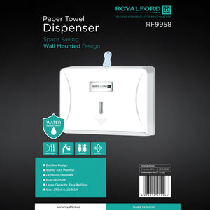 Royalford RF9958 Paper Towel Dispenser | Durable Hygienic Space-Saving Design | Wall Mounted Water-Resistant ABS Body for Bathroom, Restaurant, Lavatory & Hospital Use