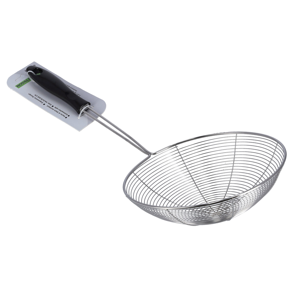 Royalford RF9969 Stainless Steel Skimmer | 19.5cm Wire Mesh Food Strainer | Durable Food Grade Kitchen Skimmer Spoon | Strong Handle for Safe Frying & Fast Oil Draining