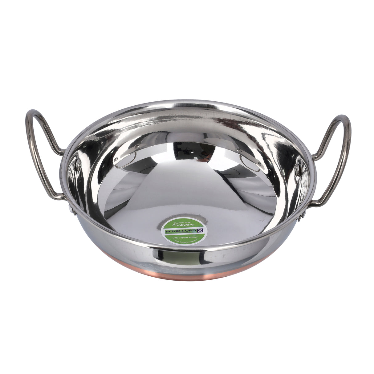 Royalford RF9973  Stainless Steel Kadai with Copper Bottom | 21cm Size | Cooking Kadai with Fast Heating Design | Durable SS Handles for Reliable Traditional Use