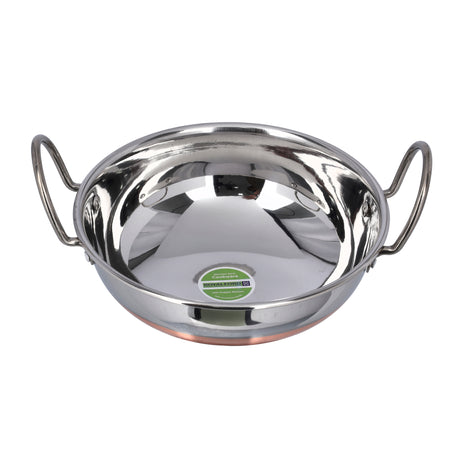 Royalford RF9973  Stainless Steel Kadai with Copper Bottom | 21cm Size | Cooking Kadai with Fast Heating Design | Durable SS Handles for Reliable Traditional Use