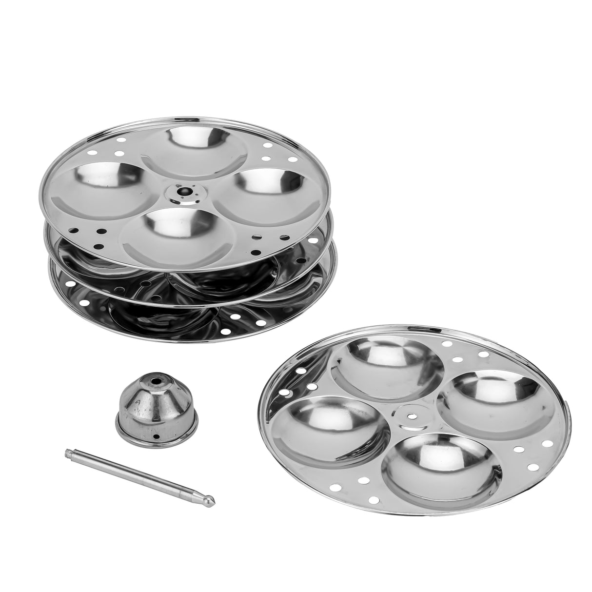 Royalford RF9977 Stainless Steel Idly Cooker | 4 Racks Makes 16 Idlis | Mini Hole Mechanism| Induction Compatible | Heat-Resistant Handles  | Mirror-Finish Body