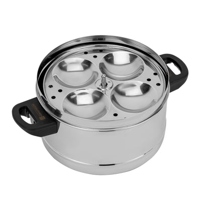 Royalford RF9977 Stainless Steel Idly Cooker | 4 Racks Makes 16 Idlis | Mini Hole Mechanism| Induction Compatible | Heat-Resistant Handles  | Mirror-Finish Body