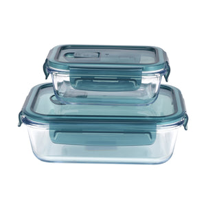 Royalford RF9984 Glass Airtight Food Container 2 Pcs Set | 1000ml & 400ml Heat Resistant Borosilicate Glass with Secure Lids | Dishwasher Safe Kitchen Storage Containers