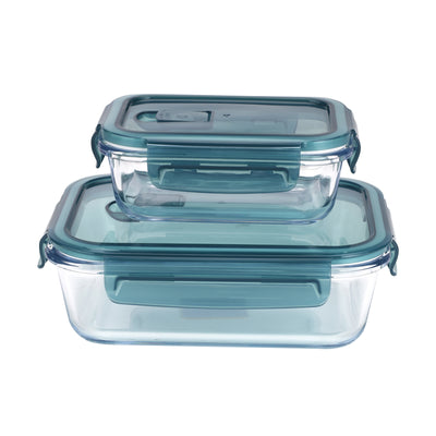 Royalford RF9984 Glass Airtight Food Container 2 Pcs Set | 1000ml & 400ml Heat Resistant Borosilicate Glass with Secure Lids | Dishwasher Safe Kitchen Storage Containers