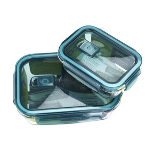 Royalford RF9984 Glass Airtight Food Container 2 Pcs Set | 1000ml & 400ml Heat Resistant Borosilicate Glass with Secure Lids | Dishwasher Safe Kitchen Storage Containers