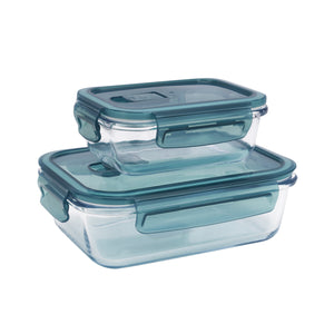 Royalford RF9984 Glass Airtight Food Container 2 Pcs Set | 1000ml & 400ml Heat Resistant Borosilicate Glass with Secure Lids | Dishwasher Safe Kitchen Storage Containers