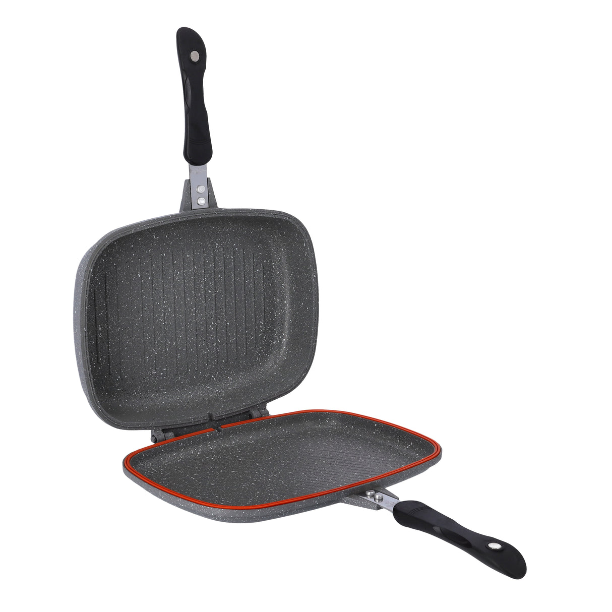 Royalford RF9999 Double Grill Pan 32cm | Smart Granite Series Die Cast Aluminium Non Stick Grill Pan | Durable Granite Coating | Magnet Lock Handles | Two Sided Cooking