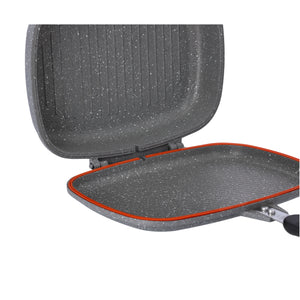 Royalford RF9999 Double Grill Pan 32cm | Smart Granite Series Die Cast Aluminium Non Stick Grill Pan | Durable Granite Coating | Magnet Lock Handles | Two Sided Cooking