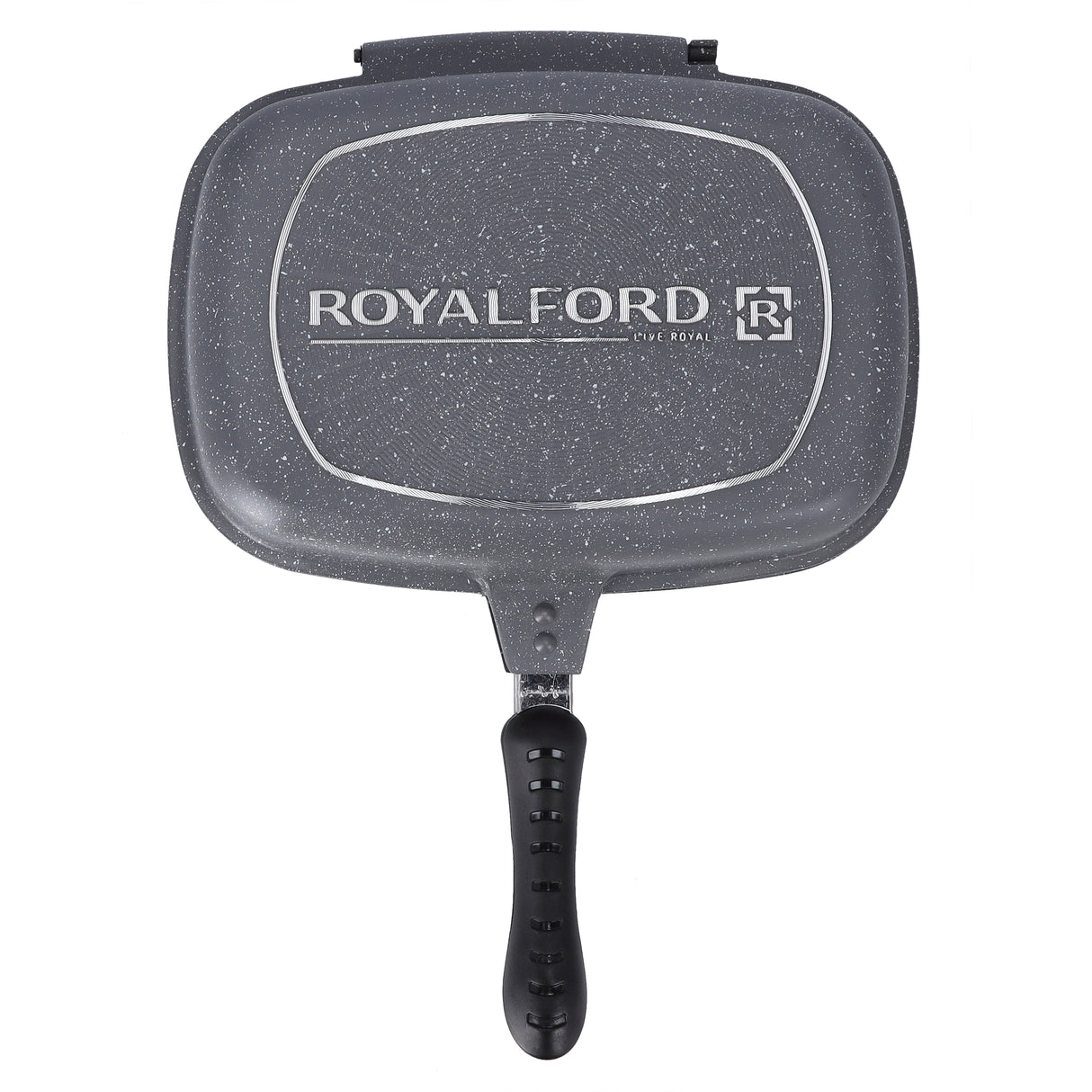 Royalford RF9999 Double Grill Pan 32cm | Smart Granite Series Die Cast Aluminium Non Stick Grill Pan | Durable Granite Coating | Magnet Lock Handles | Two Sided Cooking