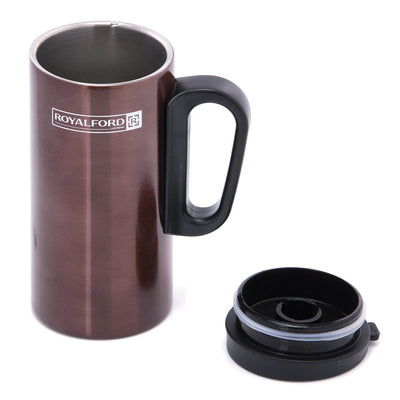 RoyalFord RFU9037 Stainless Steel Coffee Mug | 250ml | Double Wall Insulated Travel Mug | Hot Cold Beverage Cup with Lid & Handle | Durable and Portable Mug For Office Use