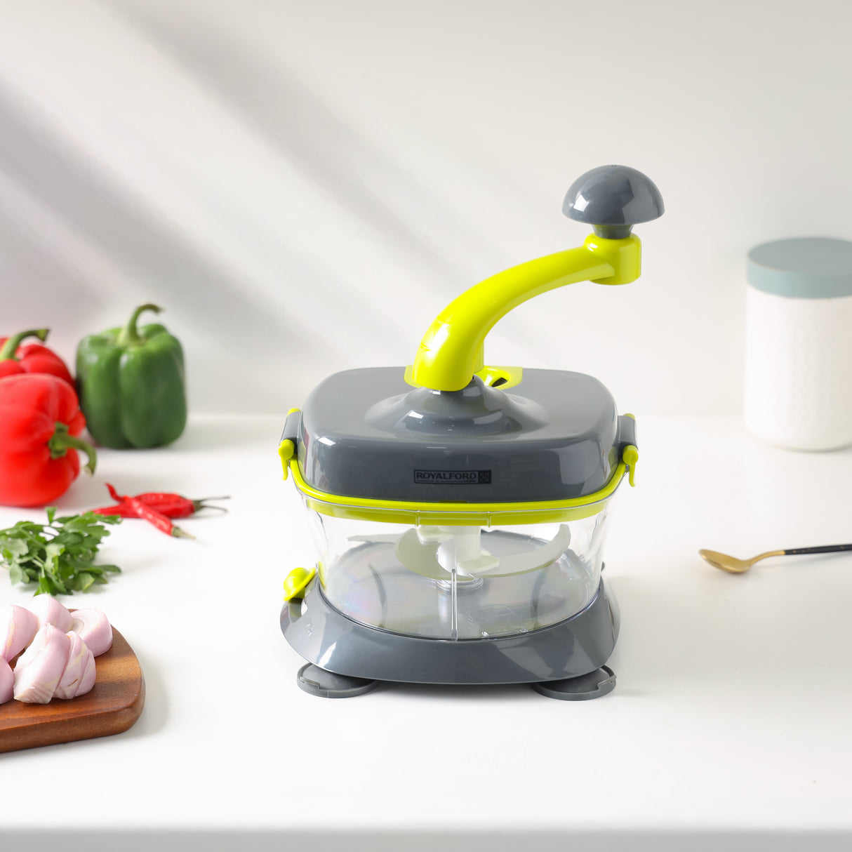 Royalford RFU9042 Master Chopper |  Multi-Purpose Manual Food Processor | Chopper, Beater & Spinner | Egg White Separator | Safety Lock | Easy Vegetable Chopping