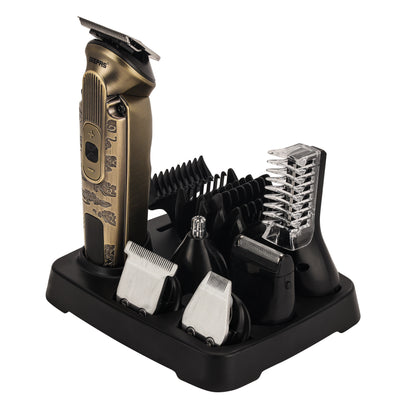 Geepas GTR56041 Digital 6 Heads Grooming Kit | IPX6 Waterproof | 3-Speed Settings | Digital Display | 6 Trimmer Attachments | Powerful DC Motor  | 2-Year Warranty