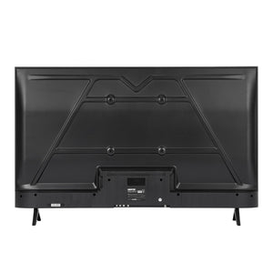 Geepas 43" Full HD Smart LED TV (GLED4324SFHD) with Android 14, HQ sound, frameless design, HDMI/USB ports, AV mode, and remote control.