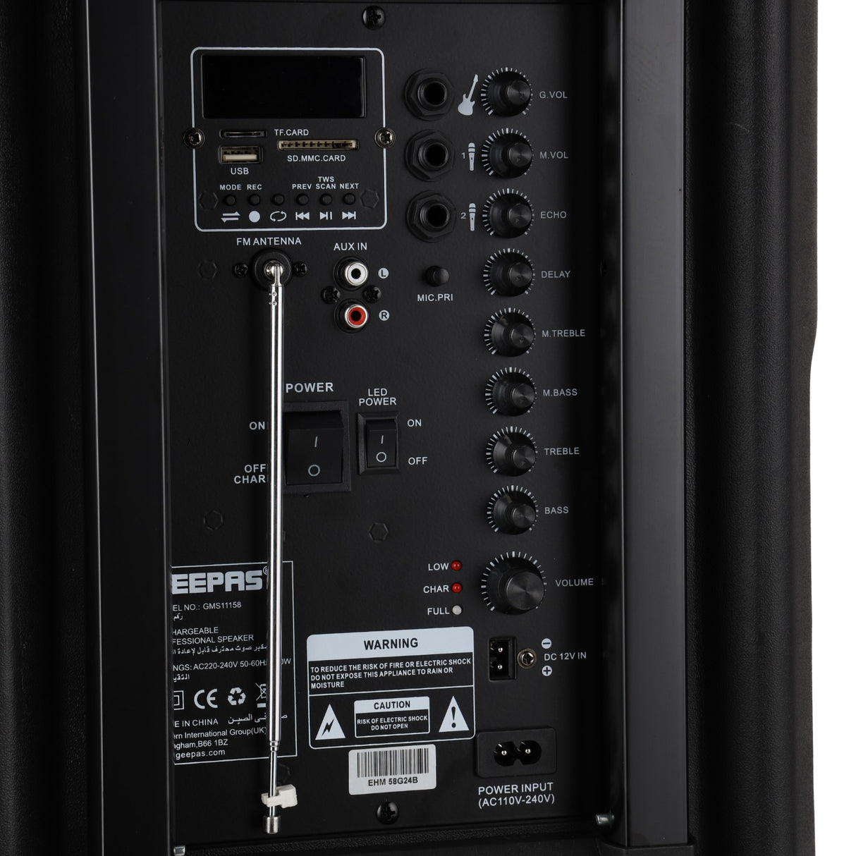 Geepas Rechargeable Speaker GMS11158 | 60000W PMPO | Bluetooth, Mic, RGB Light