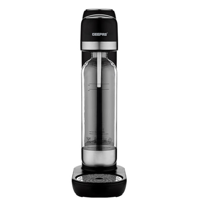 Geepas Soda Maker GSM63079UK, 900ml capacity for sparkling water, strong bubbles & fizzy drinks, auto pressure release, eco-friendly, no electricity, black, 2-year warranty