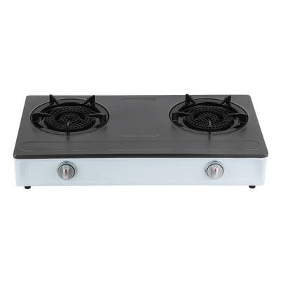 Geepas GGC31048 Stainless Steel Gas Cooker | 2 cast iron burners| auto ignition| low gas use saves 60%| heavy enamel pan support| durable| easy to clean| 2-year warranty