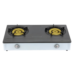 Geepas Stainless Steel Gas Cooker GGC31049 – 2 cast iron burners| low gas use| 60% saving| auto ignition| LPG stovetop| silver & black| durable|  2-year warranty