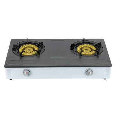Geepas Stainless Steel Gas Cooker GGC31049 – 2 cast iron burners| low gas use| 60% saving| auto ignition| LPG stovetop| silver & black| durable|  2-year warranty