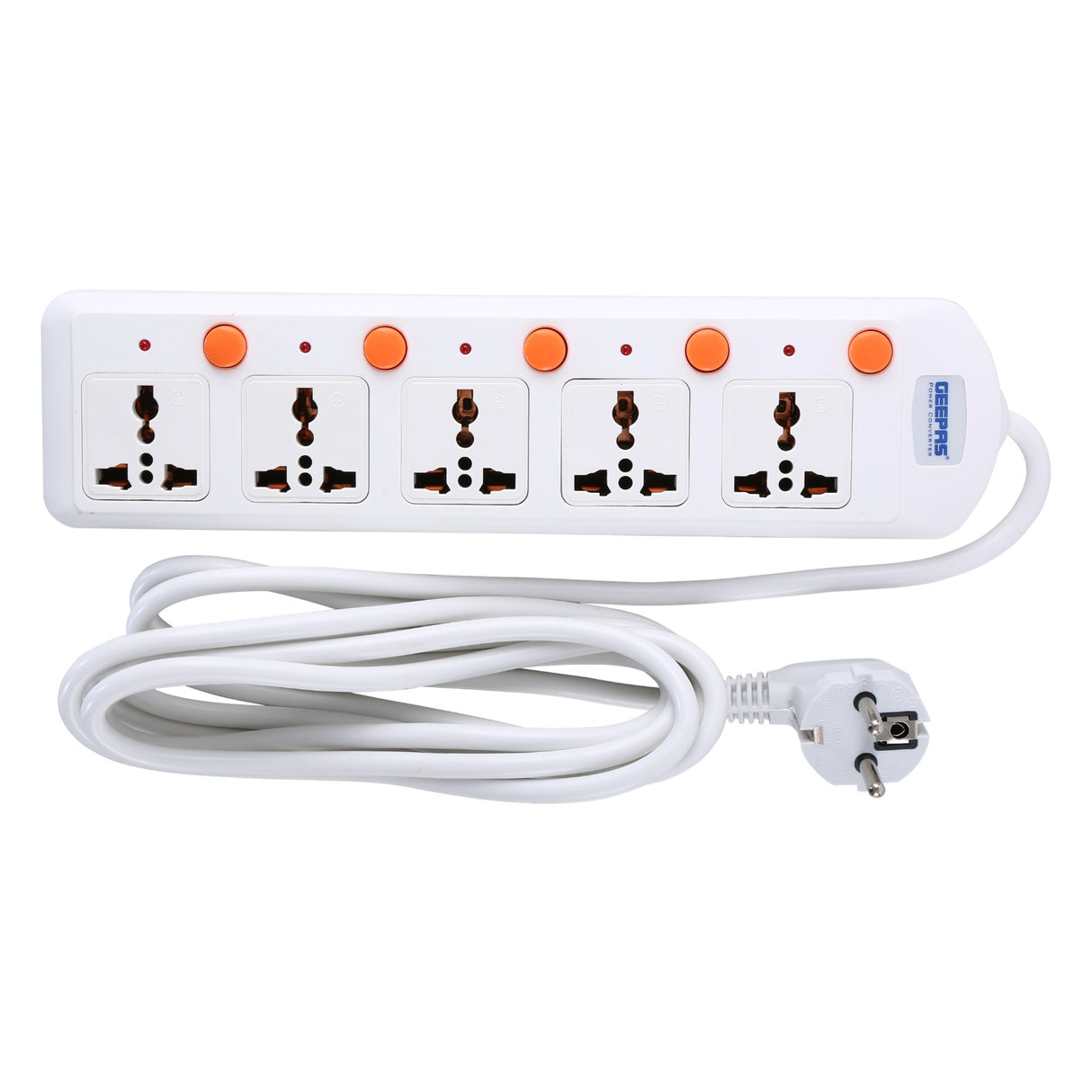 Geepas 5 Way Extension Board VDE Plug with  Individually On/Off Switch- Power Extension Socket -Multi Plug Power Cable