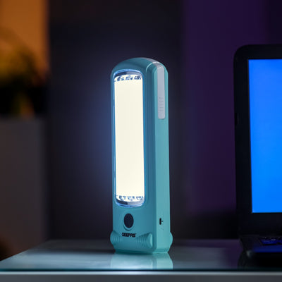 Geepas Rechargeable LED Lantern with Solar Panel GE53030 | 52 Hi-Power LEDs, 5H Backup | Energy Efficient, Portable, Lightweight Design | Blue, 2 Years Warranty
