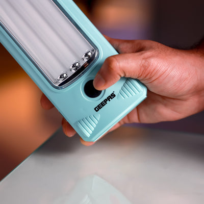 Geepas Rechargeable LED Lantern with Solar Panel GE53030 | 52 Hi-Power LEDs, 5H Backup | Energy Efficient, Portable, Lightweight Design | Blue, 2 Years Warranty