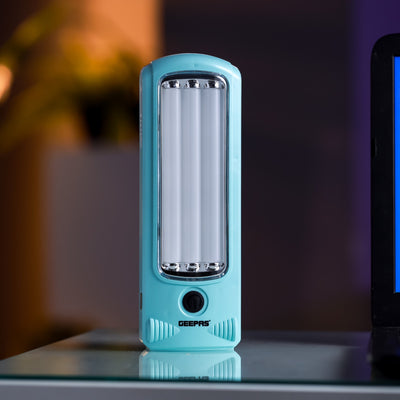 Geepas Rechargeable LED Lantern with Solar Panel GE53030 | 52 Hi-Power LEDs, 5H Backup | Energy Efficient, Portable, Lightweight Design | Blue, 2 Years Warranty