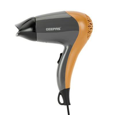 Geepas 1200W Hair Dryer GHD86077 | 2 Speed & 2 Heat Settings, Quiet Sound |With Concentrator for Quick Drying, Hang-Up Hook for Easy Storage |Black & Gold, 2Year Warranty
