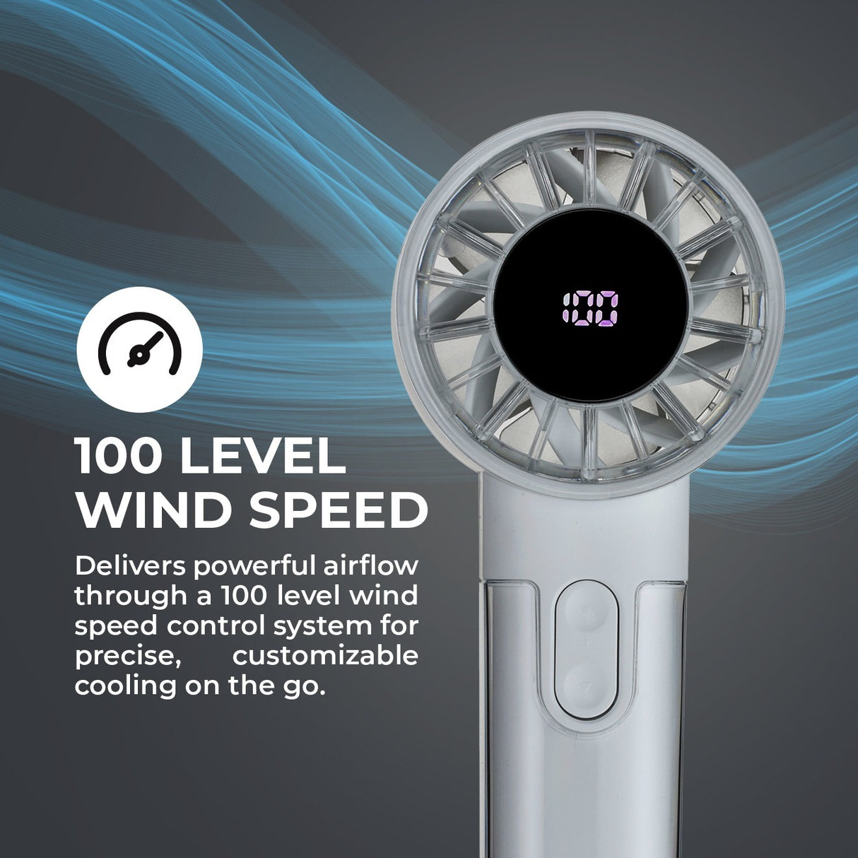 Geepas Digital High Speed Handheld Fan- GF21226/ 100 Wind Levels, 2-10 Hours Long Working Time/ Small, Lightweight, Portable Design, for Women and Men, Makeup Artist