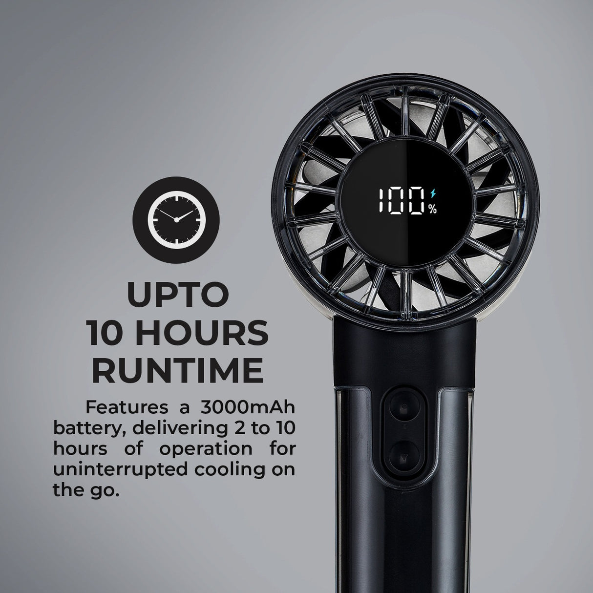 Geepas Digital High Speed Handheld Fan- GF21226/ 100 Wind Levels, 2-10 Hours Long Working Time/ Small, Lightweight, Portable Design, for Women and Men, Makeup Artist