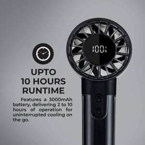 Geepas Digital High Speed Handheld Fan- GF21226/ 100 Wind Levels, 2-10 Hours Long Working Time/ Small, Lightweight, Portable Design, for Women and Men, Makeup Artist