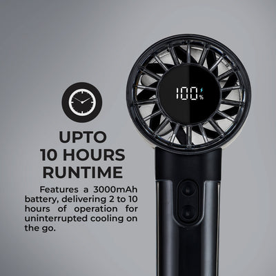 Geepas Digital High Speed Handheld Fan- GF21226/ 100 Wind Levels, 2-10 Hours Long Working Time/ Small, Lightweight, Portable Design, for Women and Men, Makeup Artist