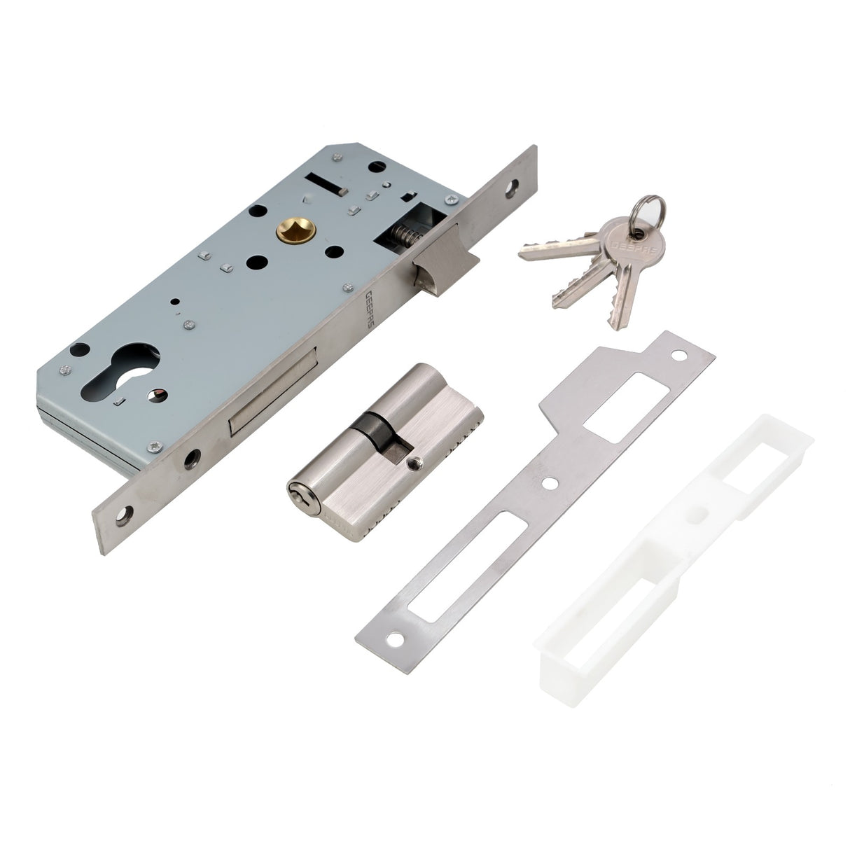 Geepas Sash Lock with Double Cylinder- GHW65088 | Durable Stainless Steel Door Lock without Handle | SS Latch & Dead Bolt | Ideal for Home & Office | 1 Year Warranty